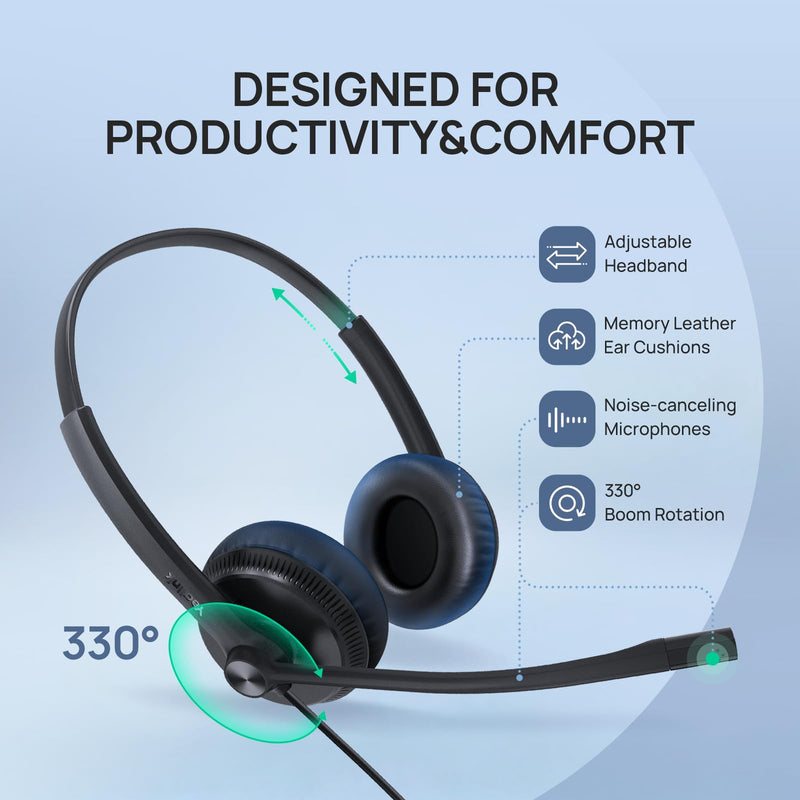 [AUSTRALIA] - Yealink Phone Headsets for Office Phones YHS34 QD to RJ9 Wired Headset Compatible with Poly Snom Grandstream Phones Desk Landline Headset with Microphone -Mono/72g/2.1m Cable Mono Convenient-YHS34 