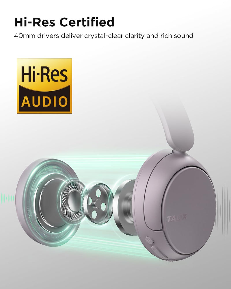 TALIX H30 Hybrid Active Noise Cancelling Headphones, 110H Playtime Hi-Res Audio Bluetooth 6.0 Wireless Over Ear ANC Headphones for Commute/Travel (Purple) Purple