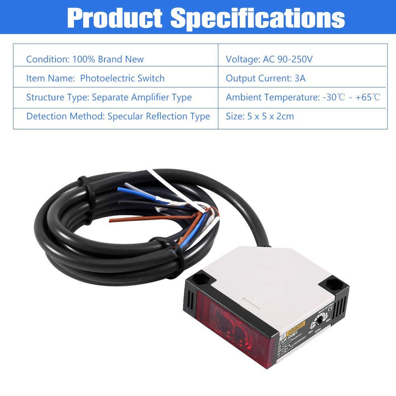 Keenso Photoelectric Switch, E3JK-R4M1 Reflection Photoelectric Sensor AC 90-250V 3A Photoelectric Sensor Reflection Photoelectric Switch (2 Set)