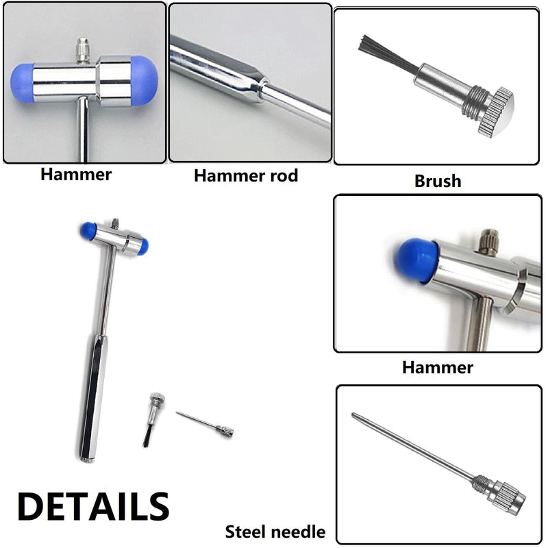Neurological Reflex Hammer, Medical Neurological Hammer, Neuro Reflex Hammer with Double Plastic Head, Blue Medical Reflex Hammer for Skin Reflexes and Surface Reactions Examinations