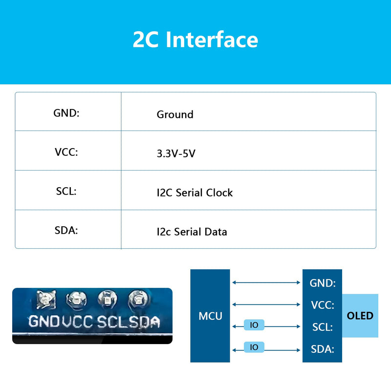 QIQIAZI 0.96 Inch OLED Display I2C Module, 5 Pieces I2C Display Module 128 x 64 Pixel I2C Screen Display Module Compatible with Arduino and Raspberry Pi (Yellow/Blue)