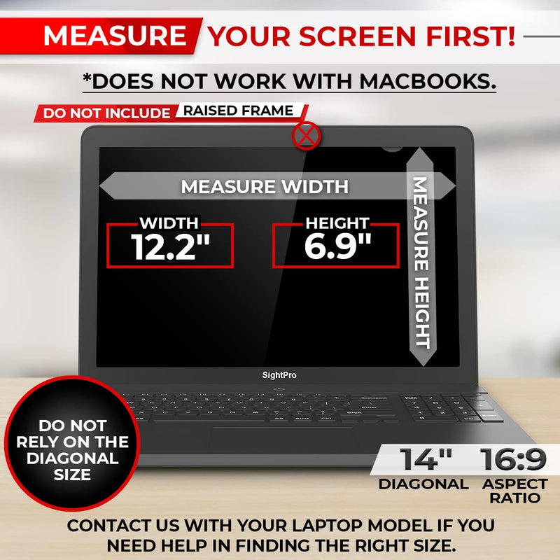 14 Inch 16:9 Laptop Privacy Screen Filter - Computer Monitor Privacy Shield and Anti-Glare Protector 14 Inch (Diagonal) - 16:9 Aspect Ratio