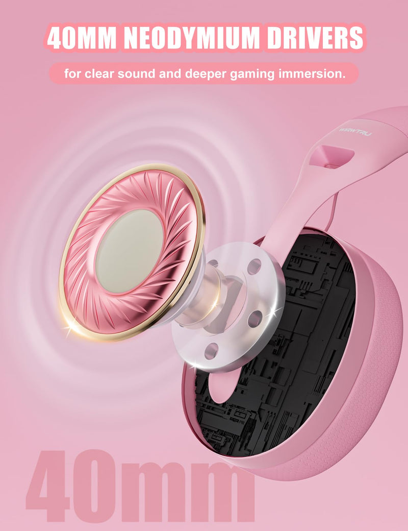 [AUSTRALIA] - WIRWTRU S30 Gaming Headset with Microphone,198g Lightweight Design, Wired Gaming Headphones for Xbox, Xbox Series X|S, PS5, PS4, Switch, PC, Noise Cancelling Mic, Soft Earmuffs (Pink) Pink 