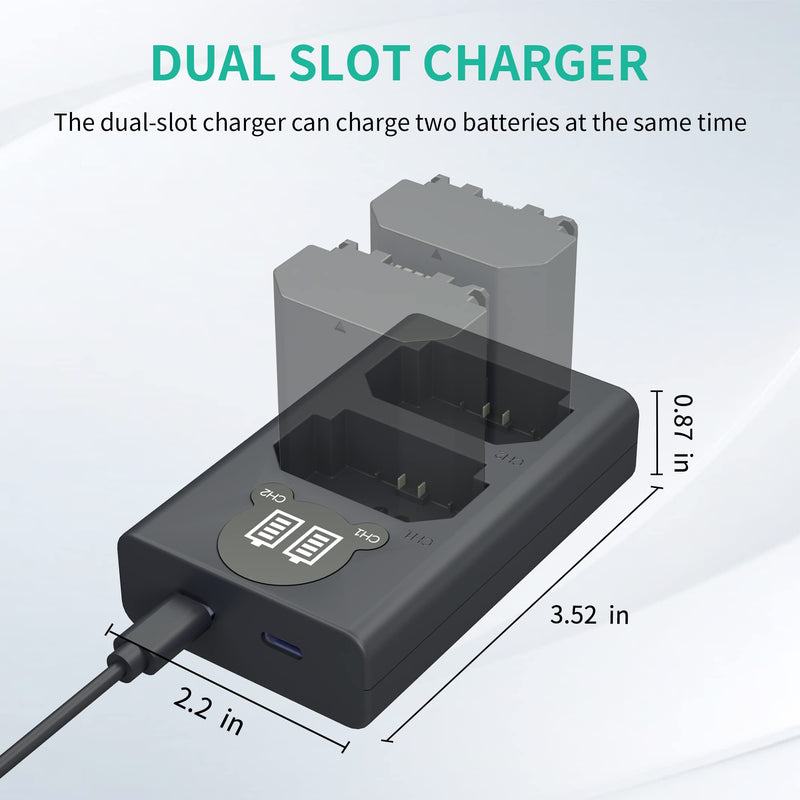 NP-FZ100 Camera Battery Charger, LP Dual USB Charger with LCD Display, Compatible with Sony A6600 A9 A9R A9S A9II A7C A7SIII A7III A7RIII A7RIV A7IV Cameras, Charging Station for Sony NP-FZ100 Dual Slot Battery Charger