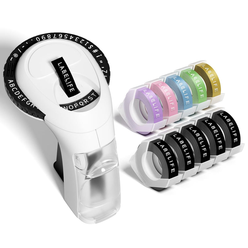 [AUSTRALIA] - Labelife Embossing Label Maker Machine with Tapes, Omega S Vintage 3D Embosser, Old School Handheld Label Printer, Portable Retro Manual Embossed Labeler for Home Office School DIY, Black Black with Black*5/Gold/Purple/Pink/Blue/Green 
