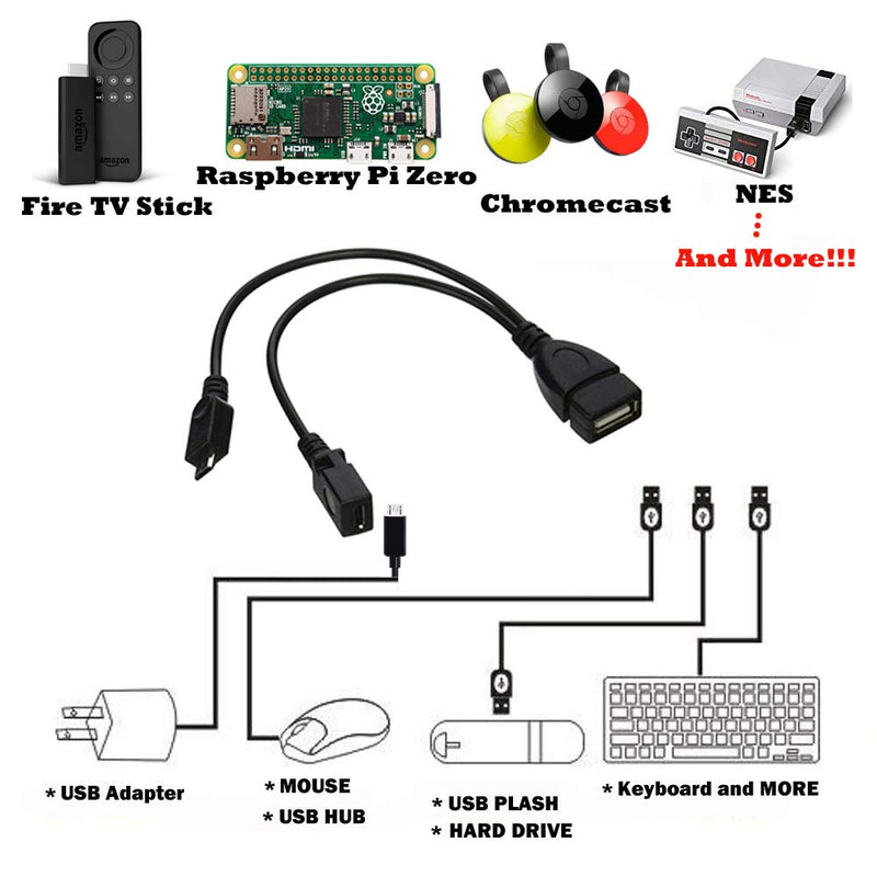 AuviPal 2-in-1 Micro USB to USB Adapter (OTG Cable + Power Cable) for Fire Stick, Playstation Classic and More - 2 Pack 1 USB Port