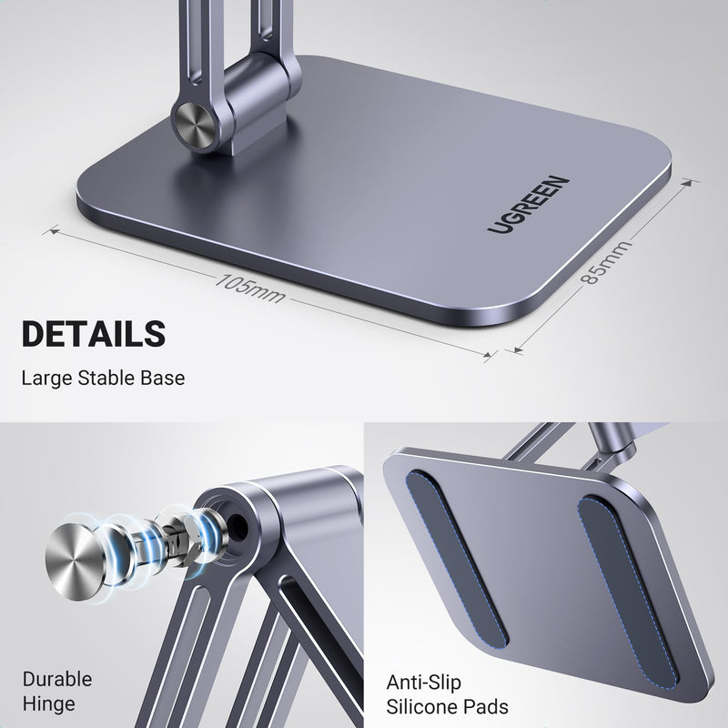 UGREEN Magnetic Phone Stand Compatible with MagSafe iPhone Stand for Desk Ergonomic Design Adjustable, Aluminum Cell Phone Stand Compatible for iPhone 15 14 13 12 Pro Max and MagSafe Case, Grey