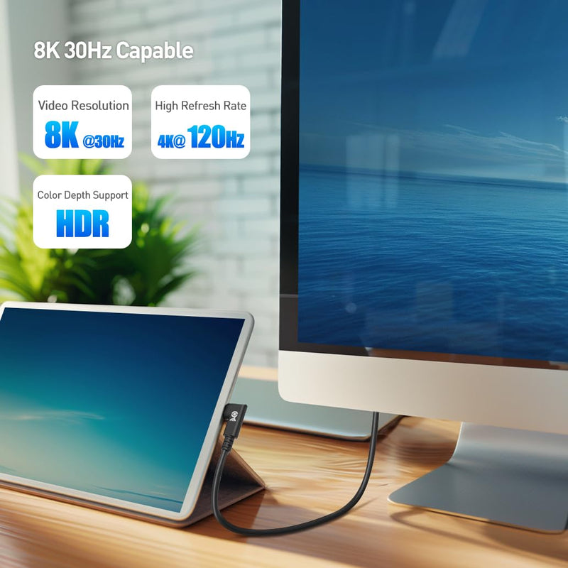 Cable Matters 20Gbps Right Angle USB4 Cable, 9.8ft | [8K@30Hz / 4K@120Hz Video, 240W Charging, 20Gbps Data Transfer] Compatible with Thunderbolt 4 Cable, MacBook, XPS 9.8 Feet