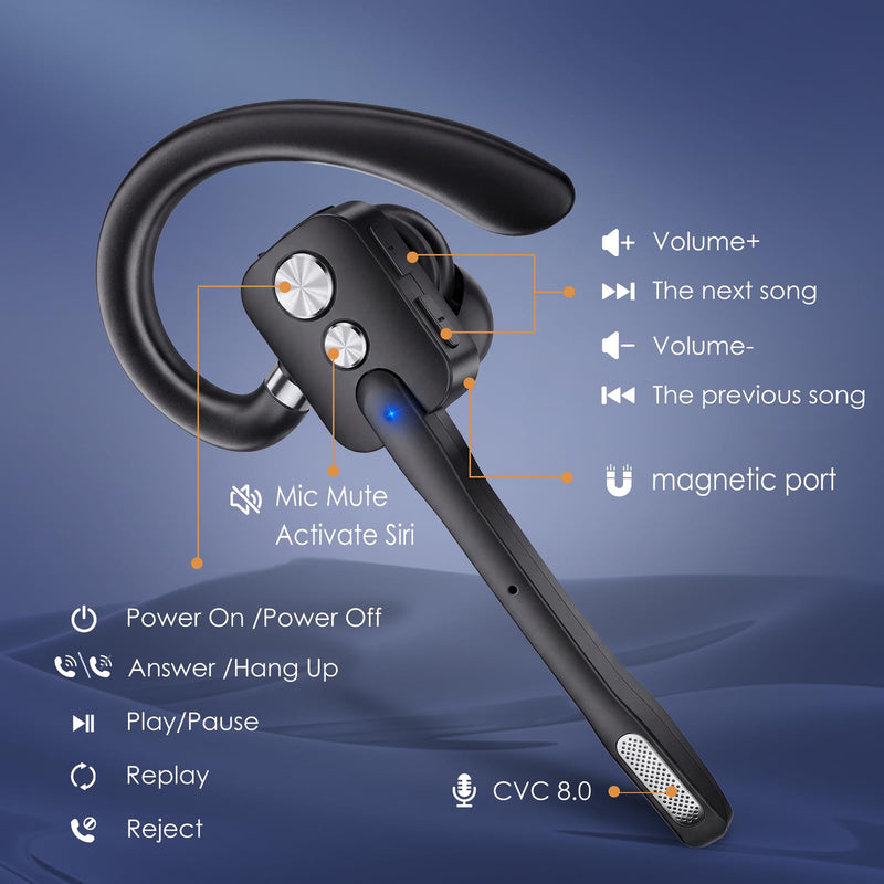 Swiitech Bluetooth Headset, Wireless Headset with Dual-Mics & Noise Cancelling, Bluetooth Earpiece with Mute, V5.3 Hands-Free Headset with QCC Chip for Phone PC iOS Android (Charcoal)