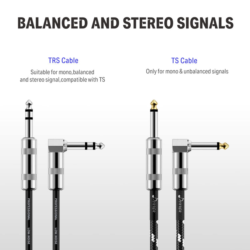 Donner 25ft TRS Cable 1/4” Male Right Angle to 1/4” TRS Male Straight Balanced Stereo Audio Patch Guitar Cable Black Sturdy No Hum 25 Feet Right Angle& Straight-TRS Cable