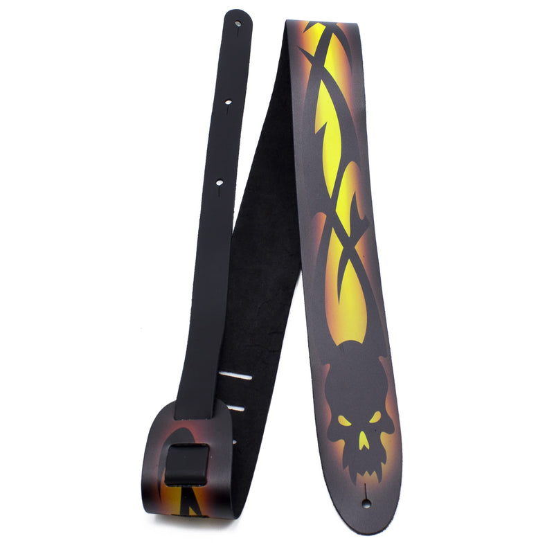 Perri's Leathers Ltd. Direct To Leather Guitar Straps: Bold Designs for Acoustic/Bass/Electric Guitars - Made in Canada Yellow Skull Barbed Wire