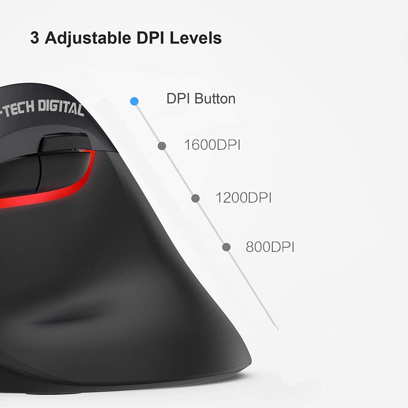 J-Tech Digital Wireless Ergonomic Vertical Mouse for Small Hands with USB Nano Transceiver, AA Battery, 3 DPI, Compatible with Mac and PC, Black [V628M-2.4G] Right-handed Black