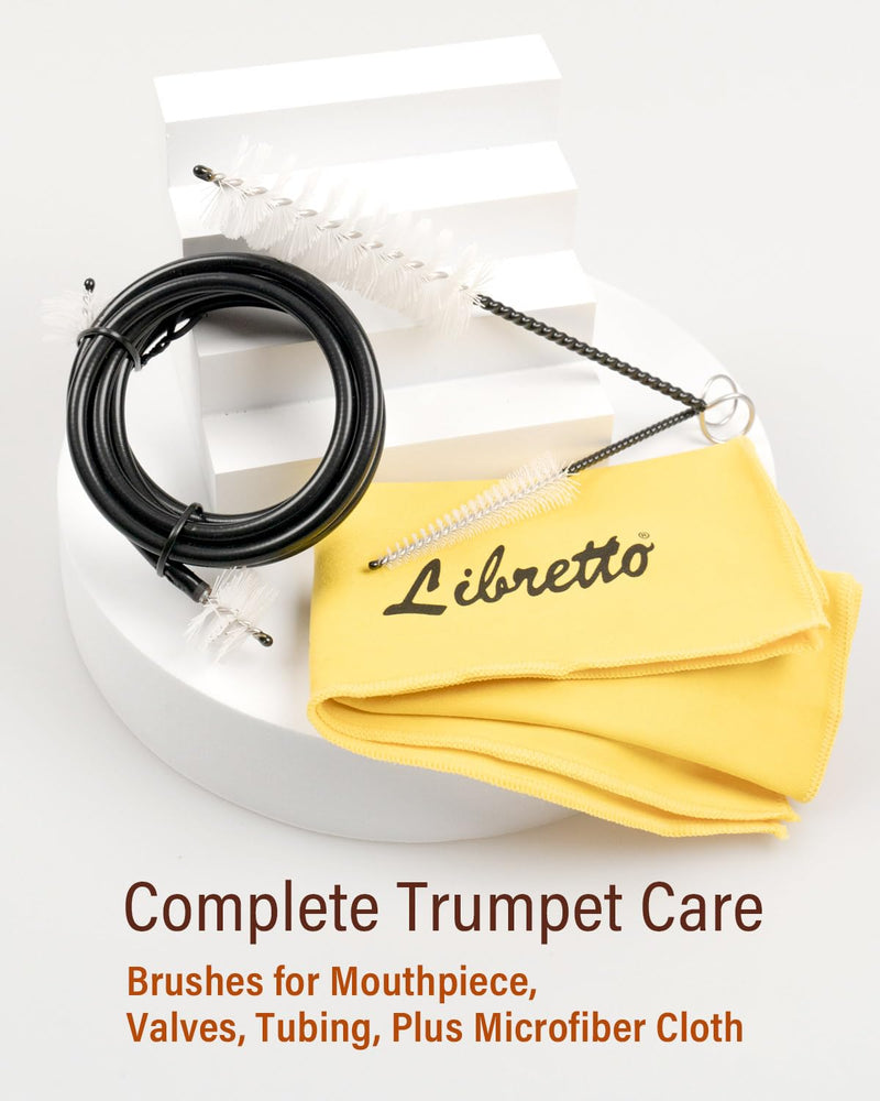 Libretto Trumpet Cleaning Brush Set with Polishing Cloth, Mouthpiece Brush, Valve Brush, Bore Brush, Microfiber Cleaning Cloth, for Trumpet, Cornet, Brass Instruments