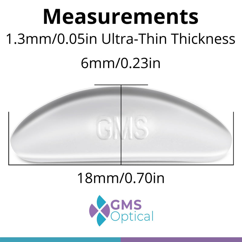 GMS Optical® 1.3mm Ultra-Thin / 18mm Long Length - Anti-Slip Adhesive Contoured Silicone Eyeglass Nose Pads with Super Sticky Backing for Glasses, Sunglasses, and Eye Wear - 5 Pair (Clear) Clear