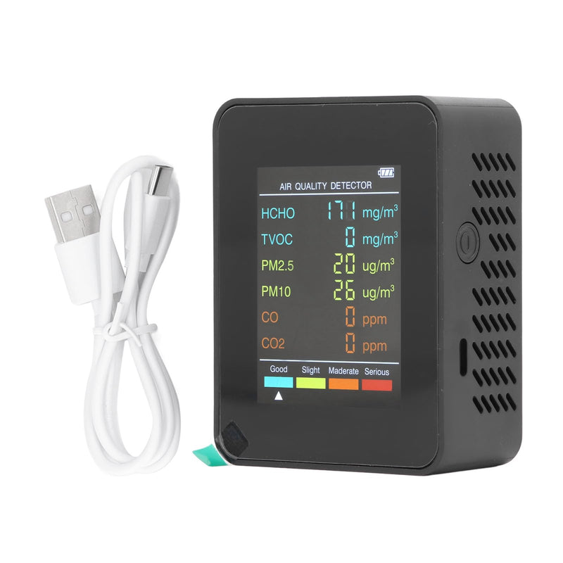 Air Quality Monitor, Portable Rechargeable CO2 Detector with Backlit Display and Alarm for Rooms, Basements, Grow Tents, Offices (Black) BLACK