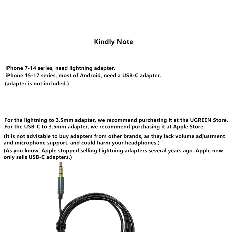 Air Tube Headphones with 3.5mm Jack, EMF Blocking Earphones, Anti-Radiation Headsets with Ear Hooks, Radiation Free Earbuds, Comfortable & Safe Stereo Sound. (Black) Black