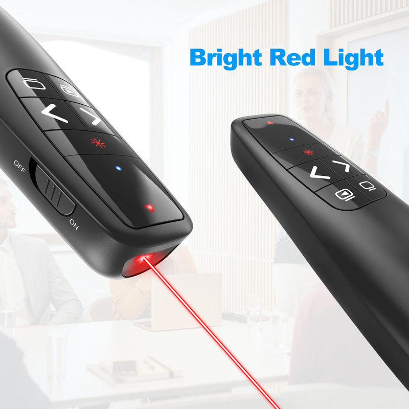 Wireless Presentation Clicker PowerPoint Presenter Remote : USB Type C Clicker with Red Laser Pointer Long Range PPT Control -Power Point Google Slide Advancer for Mac Laptop PC Computer Keynote Red Light