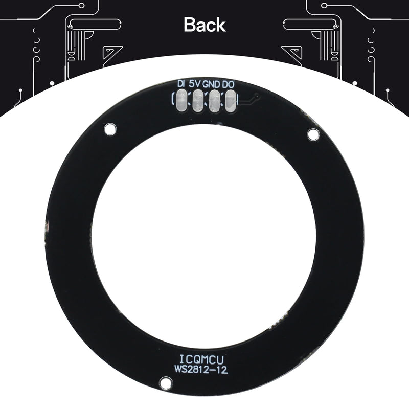 CUQI WS2812 RGB LED Ring 12 Bit Individually Addressable WS2812 LED 50 mm Diameter for Arduino, Raspberry Pi, DIY Projects 12-Bit Black