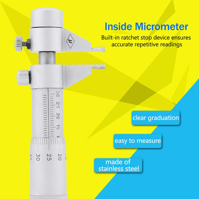 Inner Micrometer, Vernier Caliper, Inner Micrometer Set, 5-30 mm, Metric Inner Diameter Micrometer Set, 0.01 mm Accuracy, Internal Bore Hole Vernier Caliper Type with Storage Box