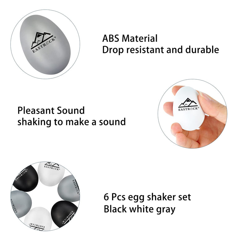 EastRock Egg Shakers Set 6 PCS Hand Percussion Shakers Musical Maracas Percussion Instruments black,white,gray