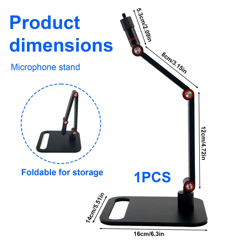 [AUSTRALIA] - Microphone Stand Desk, Max Load 3.3lb Adjustable Desktop Mic Arm Stand with Thread Adapters for Podcast Streaming Gaming Studio Table Mount Accessories 