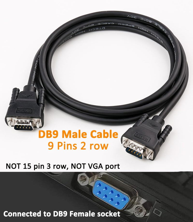 DTech 6ft DB9 to DB9 RS232 Serial Cable Male to Male Simple Null Modem Cord Cross TX RX line 2 Pin Crossed Without Handshake for Computer Data Communication (6 Feet, Black)