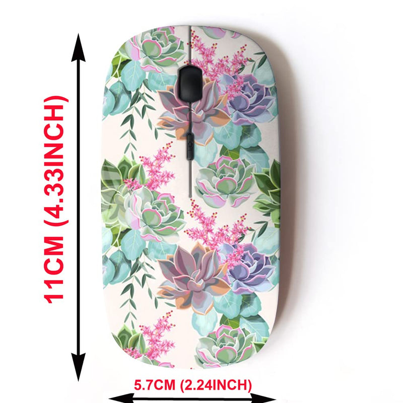 2.4G Wireless Mouse with Cute Pattern Design for All Laptops and Desktops with Nano Receiver - Succulents