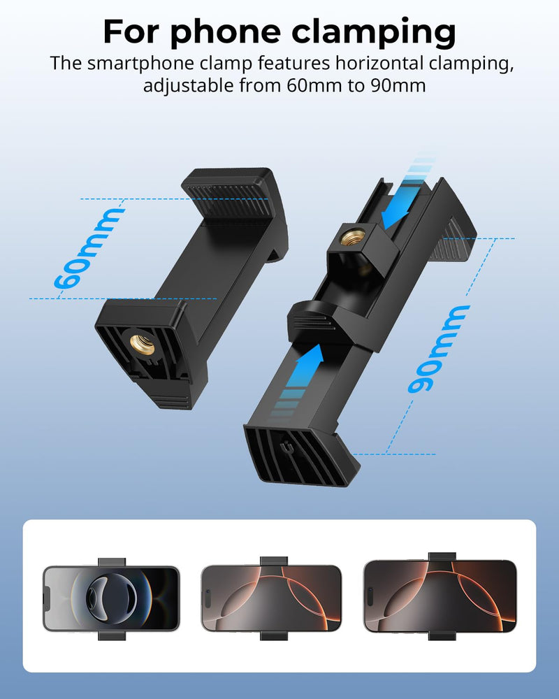 SmallRig Clamp w/ 1/4" and 3/8" Thread Holes, 9.8 Inches Adjustable Friction Power Articulating Magic Arm with Phone Holder for Action Cameras, Smartphones, LCD Monitor/LED Lights - 5326 9.8''+phone clamp