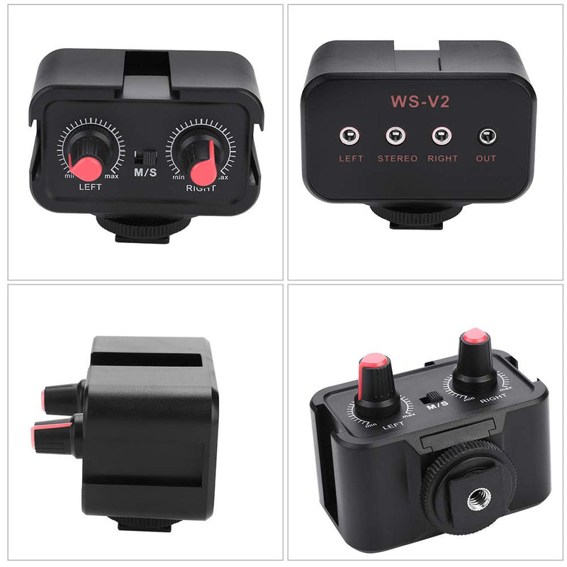 DSLR Cameras Audio Mixer Adapter, WS V2 Channel Small Microphone Audio Mixer for DSLR Cameras Mono 1/8inch(3.5mm) inputs/Stereo 1/8inch(3.5mm) Input / 1/8inch(3.5mm) Stereo