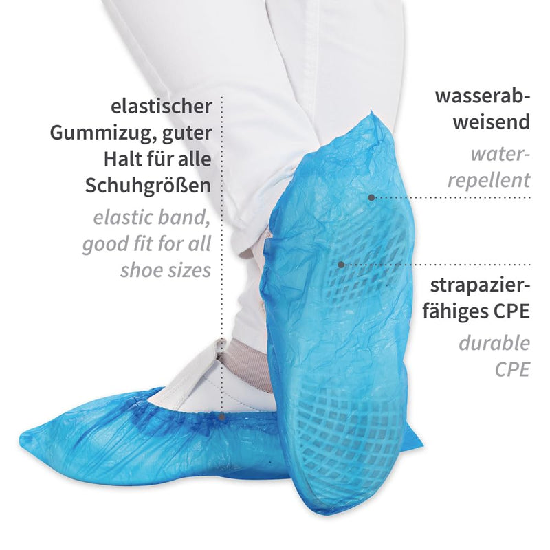 [AUSTRALIA] - Hygostar 200 x Shoe Covers Disposable Blue CPE Overshoes Shoe Covers Waterproof Overshoes Heel Protection for Shoes Shoe Covers Tear-Resistant Overshoes Elastic Overshoes 