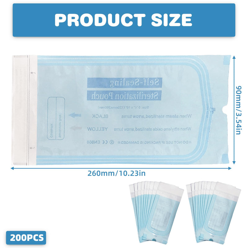 Pack of 200 Sterilisation Bags, Disposable Self-Adhesive, Autoclave Seal Sterilisation Bags, for Dental Tools, Tattoos or Manicures (90 x 260 mm)