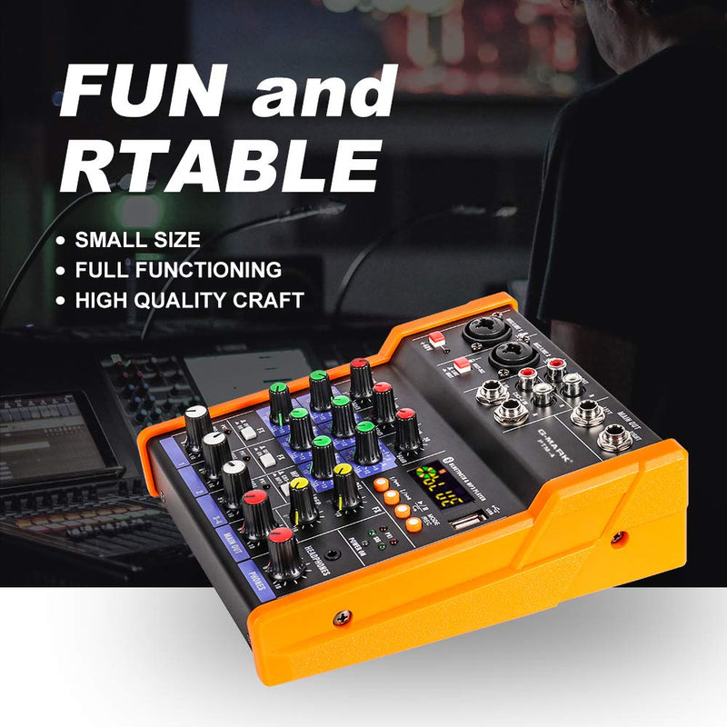 G-MARK Analog Mixer Audio 4 Channel DJ Audio Mixer Bluetooth Studio Karaoke For PC Live Performance KTV Home Stage Music Effects Sound Card Protable Mixing Console PTM-4