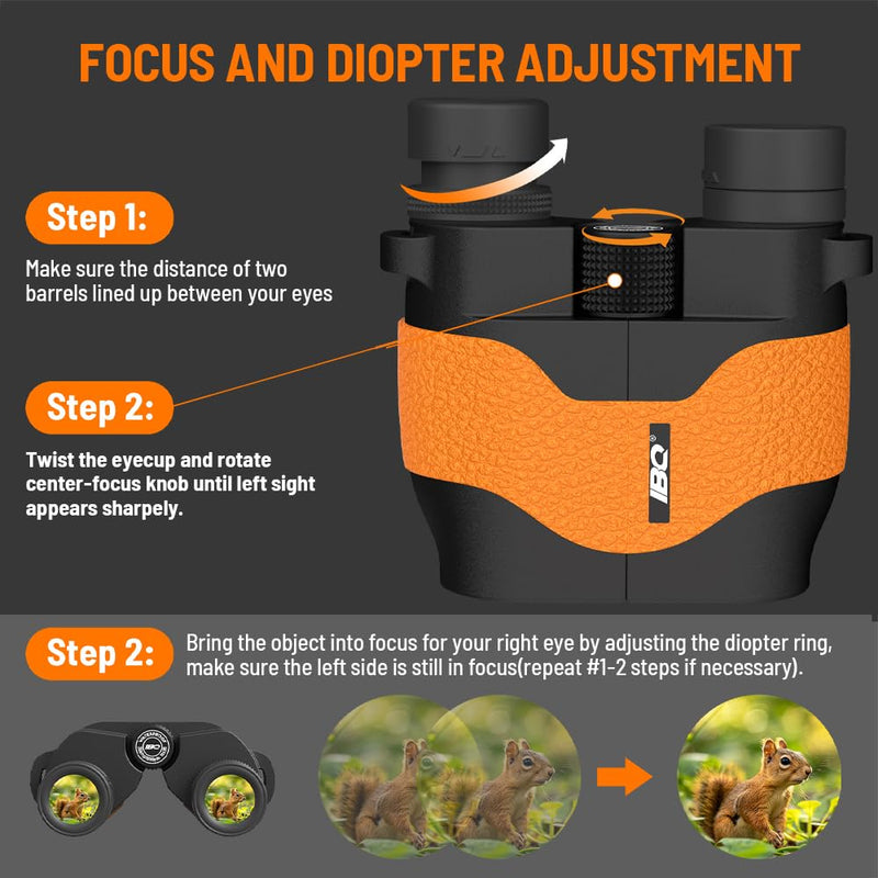 Binoculars for Kids,15X36 Compact Binocular for Adults,BAK4 Prism FMC Lens,IPX7 Waterproof Binoculars for Bird Watching,Easy Focus Binoculars Outdoor Sport,Hunting,Theater and Concerts(Orange) ORANGE