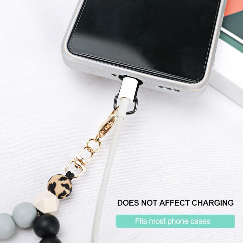 Marble Silicone Beaded Phone Wrist Strap, Cellphone Lanyard with Tether Tab, Elastic Hands-Free Wristlet Bracelet Pink