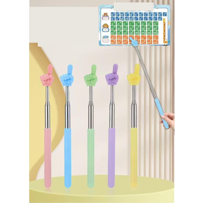 5Pcs Retractable Finger Reading Pointer Stick Cute Dual Finger Teaching Aid Baton for Teacher Classroom Parent