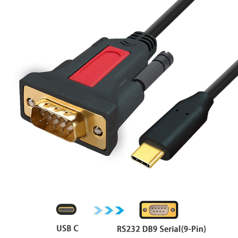 USB Type C to RS232 DB9 Serial(9-Pin) Converter Adapter Cable with a Male to Female Connector, Compatible with MAC OS, Windows, Android, Linux USB C Device (5 FT)