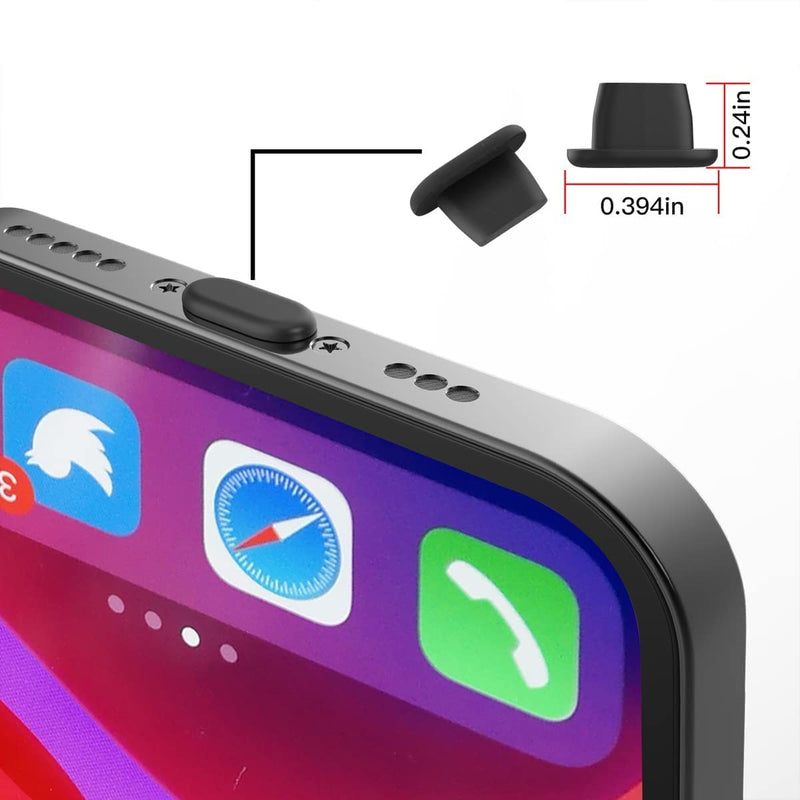 PortPlugs Anti Dust Plugs (10 Pack) Flat Design Port Protector Cover - Compatible w/iPhone 14, 13,12,11 & Air Pods - Black