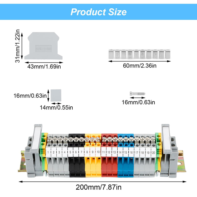 DIN Rail Set, 200 mm DIN Rail Clamps, UK-2.5B Clamp Block, DIN Rail, Terminal Block, Junction Terminal, Control Cabinet Row Terminals, DIN Rail Clamp (1) QL0129a