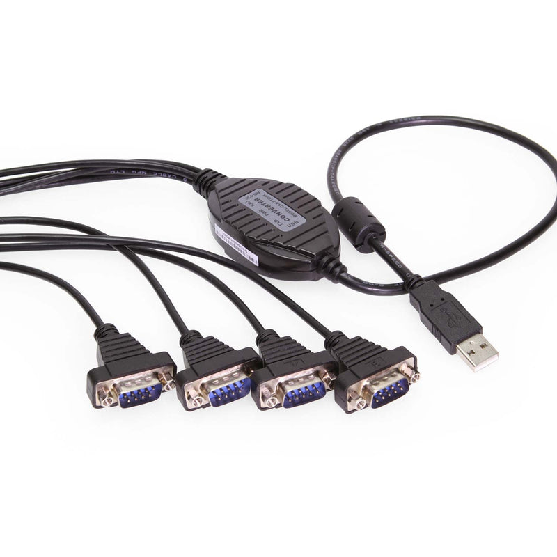 Gearmo 4 Port Serial to USB Adapter with FTDI Chipset, 4 x DB9 Male 9 Pin Ports with Hex Nuts, Windows 11, 10, 8, 7, Linux & Mac, Plug-and-Play, ESD & Surge Protection (5ft Length) DB9 Male w/Hex Nuts