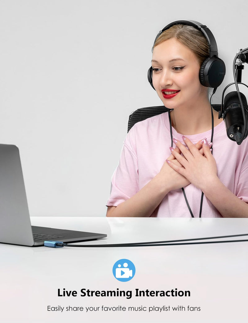 MillSO External USB Sound Card with Internal Recording Function, Portable USB to 3.5mm Audio Jack Adapter for PC, Computer, Recording, Training, Streaming, Podcasting - Blue
