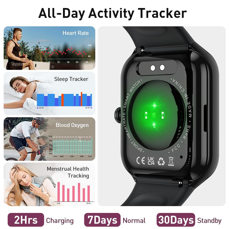 Smart Watch(Answer/Make Call), 1.96" HD Smartwatch for Men Women, 2025 New Fitness Watch with 110+ Sport Modes, Heart Rate, Sleep Monitor, Pedometer, IP68 Waterproof Activity Tracker for Android iOS Black
