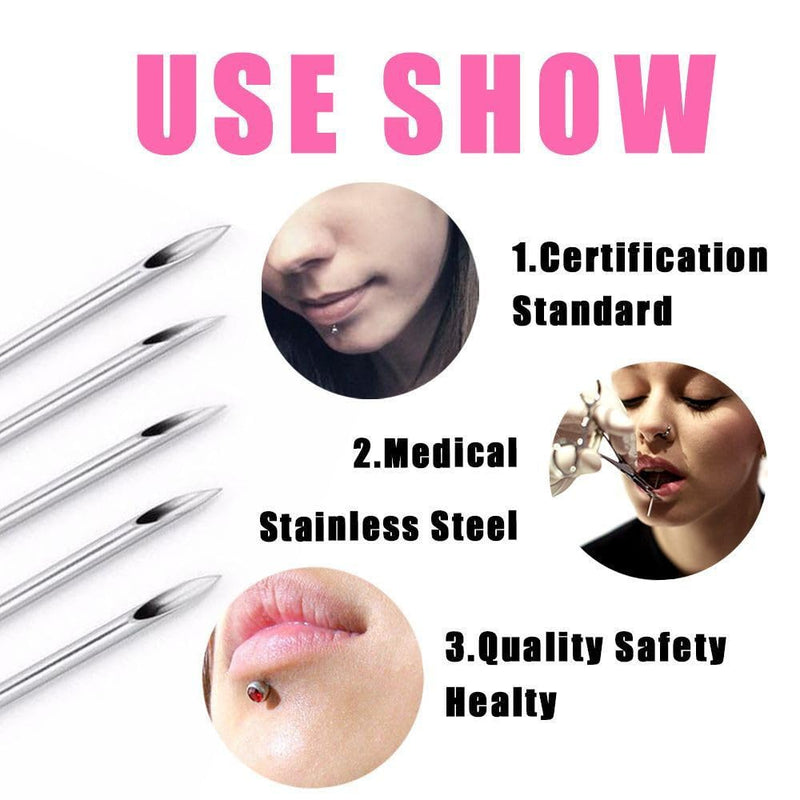 zalati Piercing Needles 10pcs Disposable Body Puncture Needles Stainless Steel Single Pack with Spone Cover Ball for Ear, Nose, Lip, Navel Piercing - 14g 14G Piercing Needles