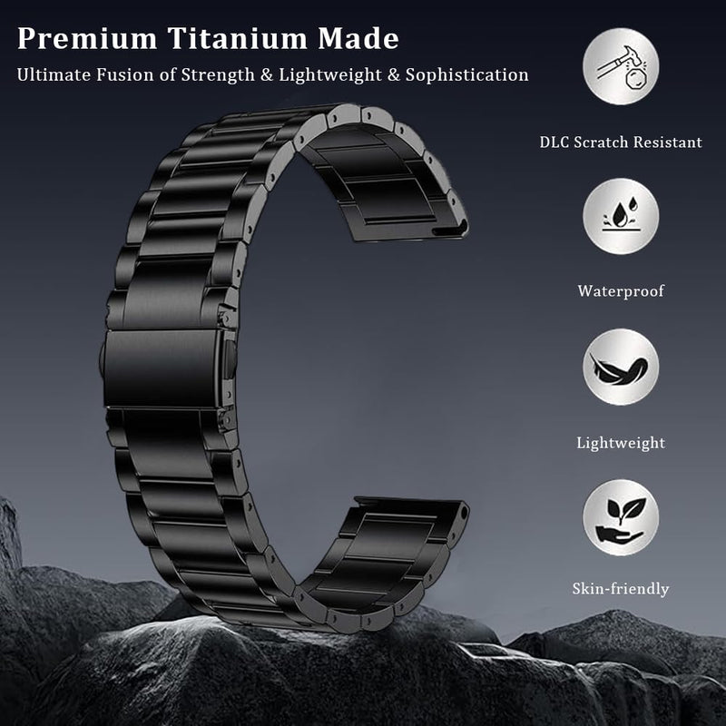 Titanium Quick Release Watch Band 16mm 18mm 20mm 22mm Premium Metal Watch Strap Compatible for Samsung Galaxy Watch 7/6/5/4/3, Garmin Vivoactive 4S/Vivomove 3S/Active S/Venu 2S for Men Women Titanium