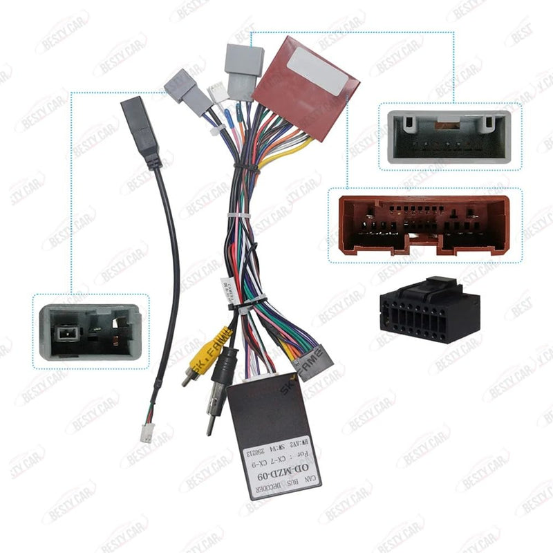 16pin Car Radio Stereo Power Retrofit Wiring Harness Adapter fits for Mazda CX-7 CX-9 2007-2015 Support Factory Bose Amplifier and Backup Camera
