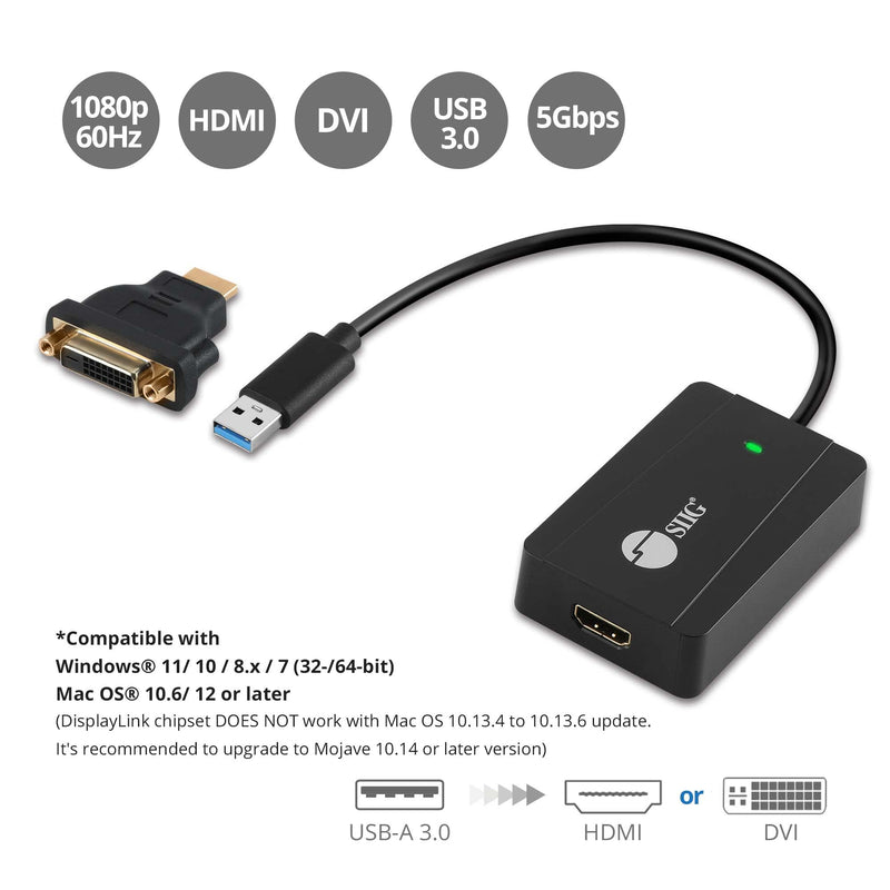SIIG USB to HDMI Adapter, DisplayLink Chipset, USB 3.0 to HDMI 2K 2560x1440 50Hz Video Converter- for Windows and Mac, PC, Laptop, Desktop, Monitor, and TV (JU-H30H11-S1)