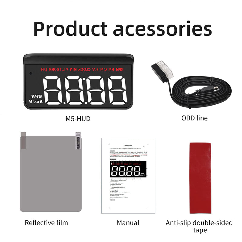 [AUSTRALIA] - Windshield Head Up Display for Car, Digital Speedometer for Car with OBD2/EUOBD Interface, HUD Car Speedometer MPH with Water Temperature, Mileage，Overspeed Alarm, Fatigue Driving Alarm, RPM 