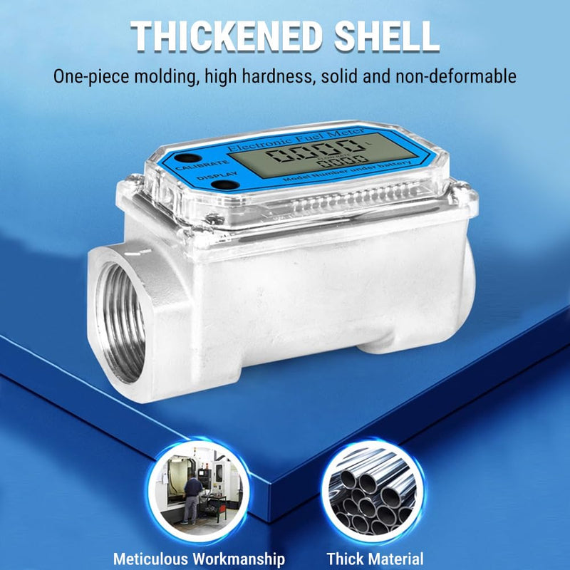 Uadme Flow Meter 15-150L/min 1" NPT Diesel Flow Sensor Mini Digital Turbine Flowmeter for Diesel Kerosene Petrol Shows Current and Cumulative Flow Blue