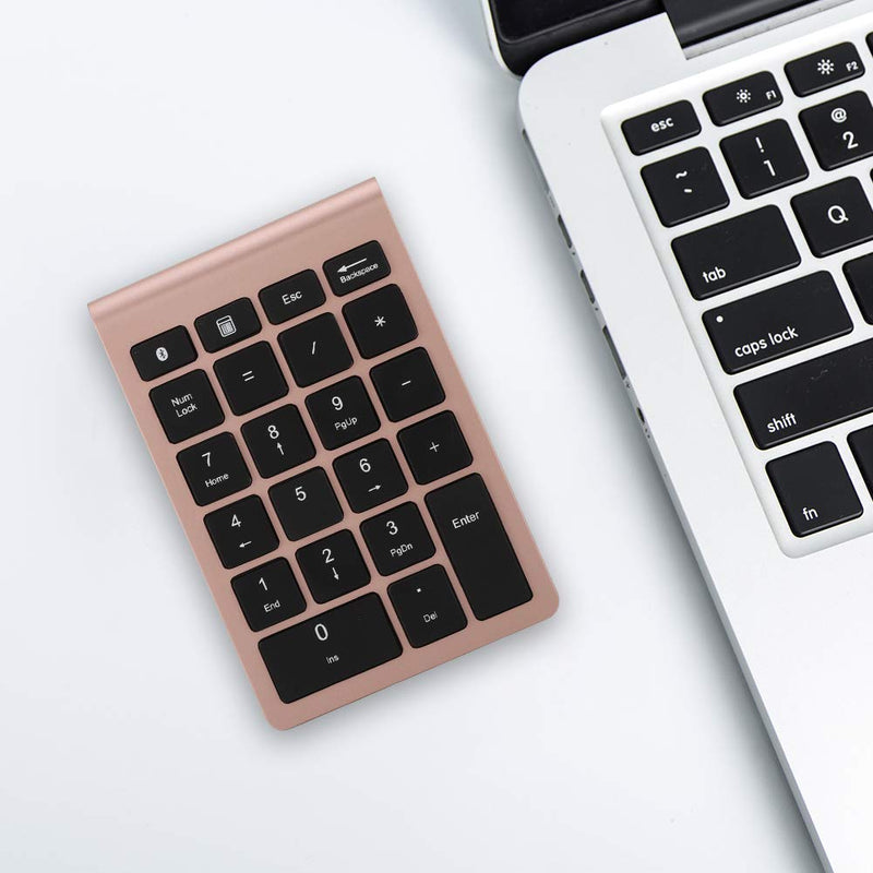 WESE Wireless Number Pads, 22 Keys Numeric Keypad Ultra Thin Extensions Number Keyboard Bluetooth 3.0 Portable Number Numpad for Laptop, PC, Desktop(Rose Gold)