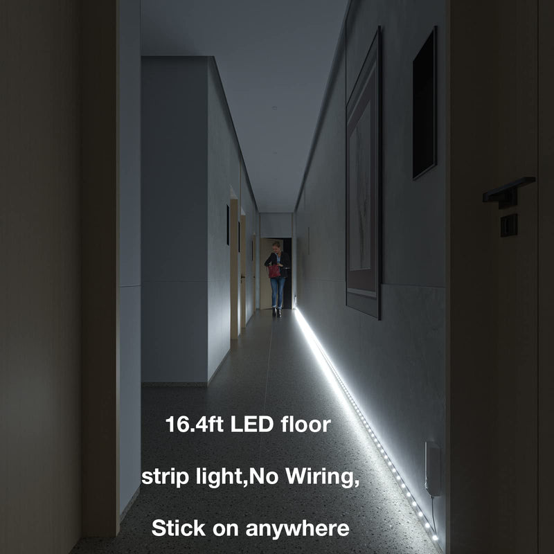[AUSTRALIA] - WOBANE Dual Motion Sensor Stair Lights Strip, Rechargeable 16.4ft LED Strip Lighting,150 LEDs Cuttable Tape Light for Hallway,Under Cabinet,Cupboard,Shelves,Gun Safe,Flexible,6000K White 16.4ft White 