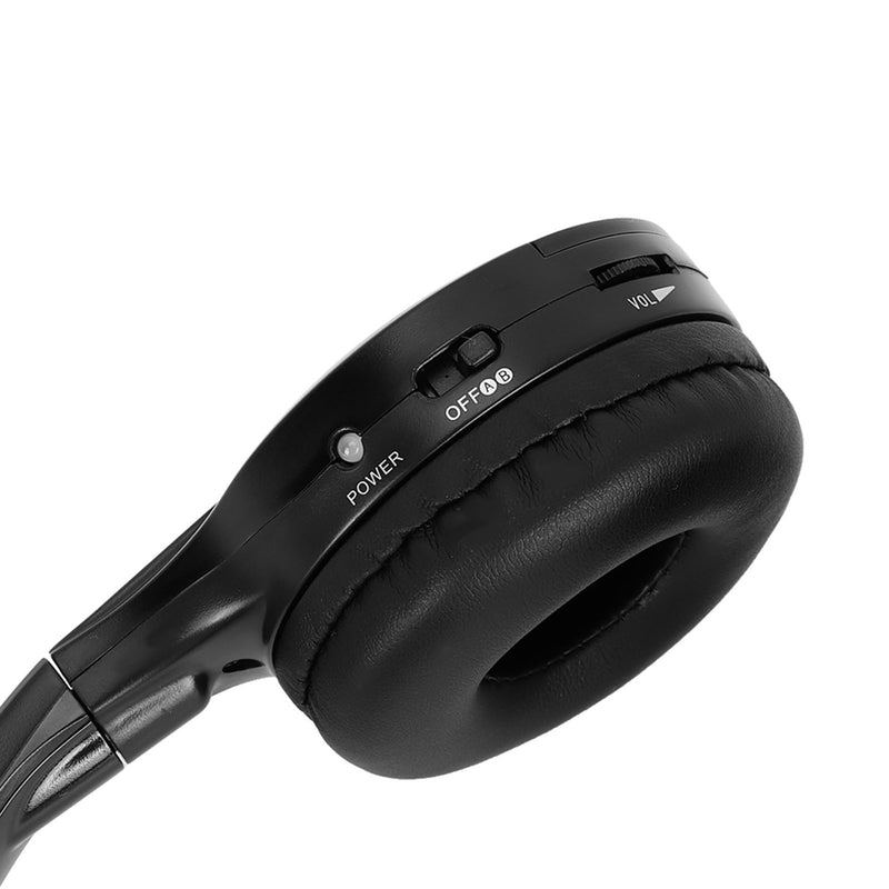 2 Channel Cordless Infrared Stereo Car Headrest Headphone Earphone, IR, Foldable Lightweight Design, Comfortable Fit, Auto Power Off, 2.8/3.8 MHz Channels